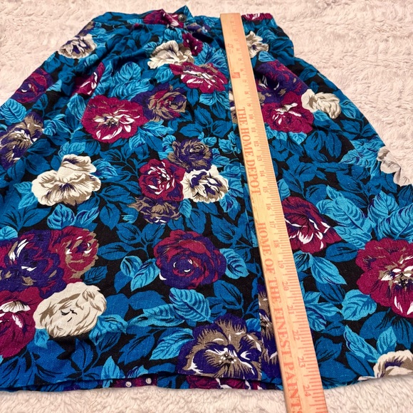 Vintage 80’s size 12 Danielle B Floral Midi Skirt Blue & Purple Tropical vibes - Picture 3 of 7